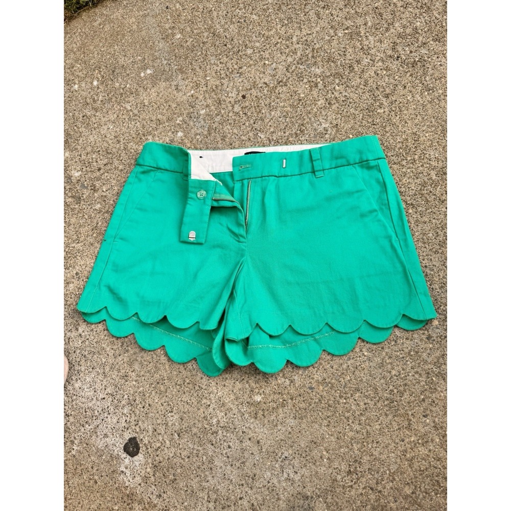 J Crew Factory Women Classic Chino Short Kelly Green Size 6 Scalloped Hem Chic